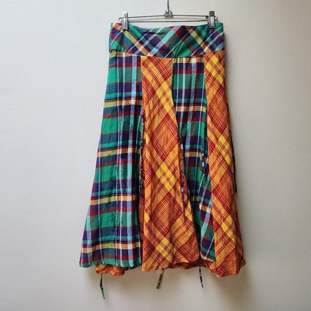H&M Patchwork Plaid Midi Skirt A-Line Cottagecore Preppy Size 2⭐️Host Pick⭐️ - Picture 2 of 7